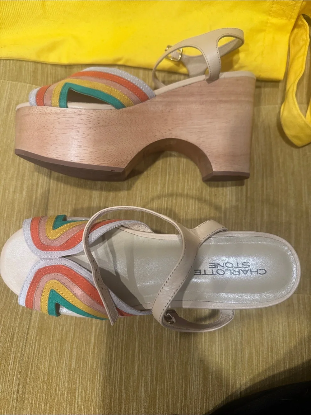 Charlotte Stone Multicolor Suede Platform Sandals with Nude Base